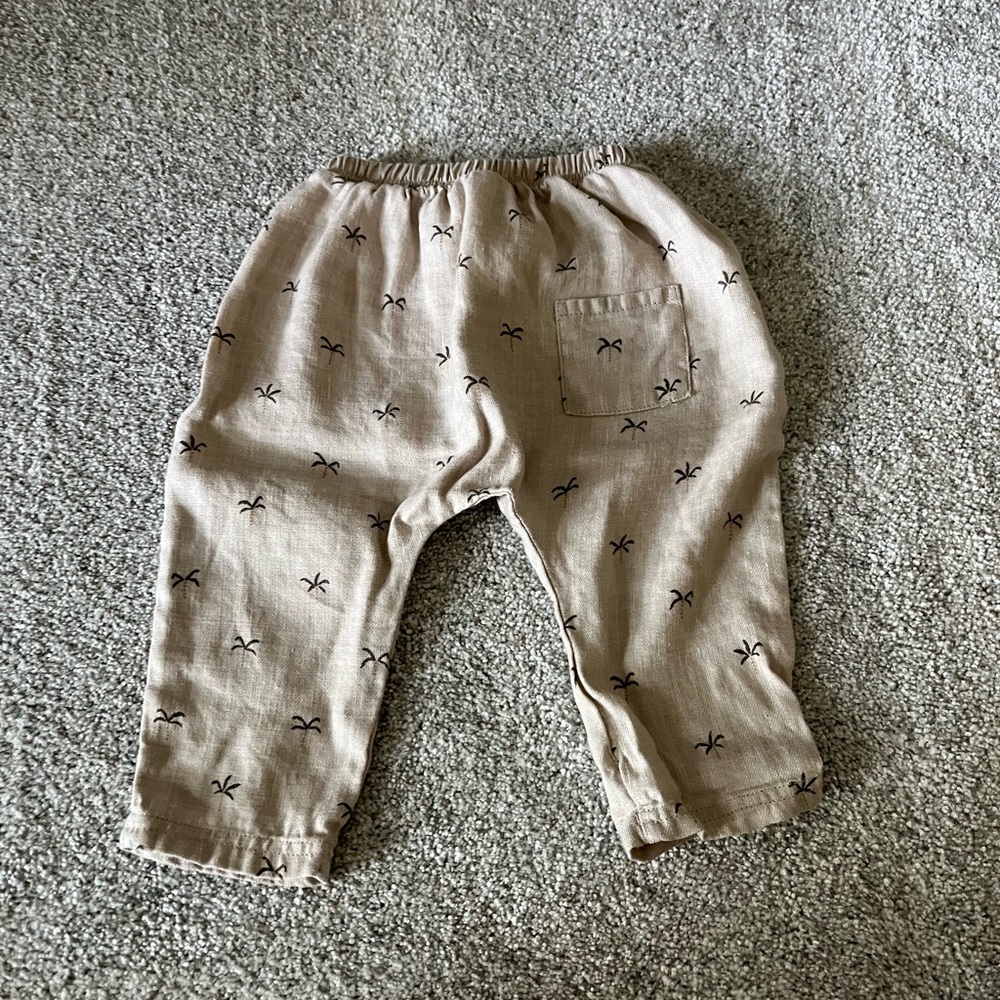 Rylee+Cru summer linen pants with palm tree design 6-12 months